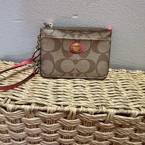 Coach Signature Brown Wristlet with Red Trim
